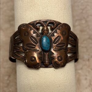 Vintage Butterfly Copper and Turquoise Cuff Bracelet